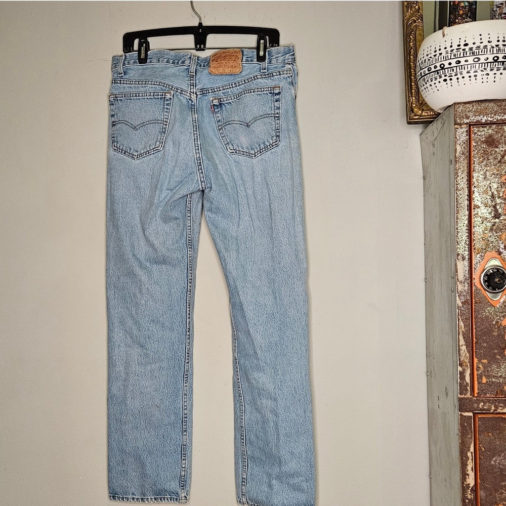Vintage Levi Strauss 501 Distressed Button Fly‎ Wash Denim Jeans 34x32 90s USA - Picture 2 of 12